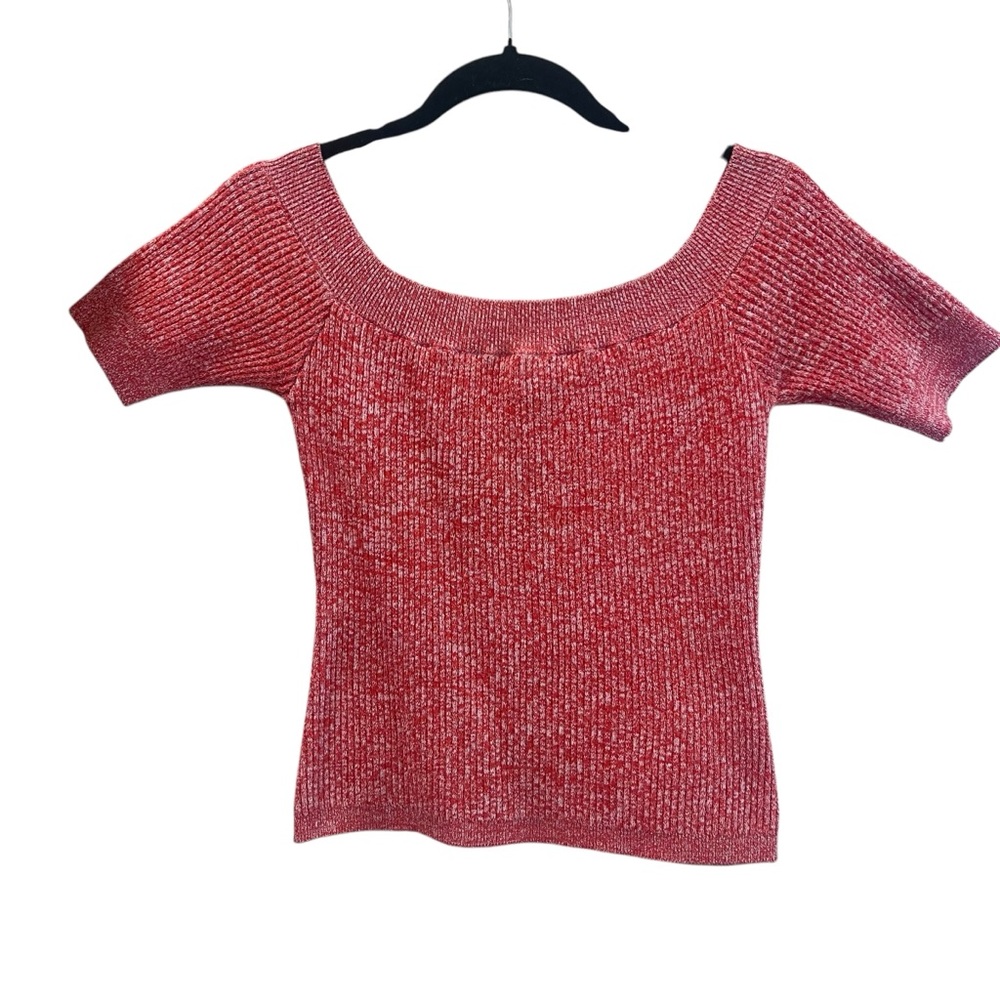 Ganni Red Ribbed Knit Off The Shoulder Top Size Large